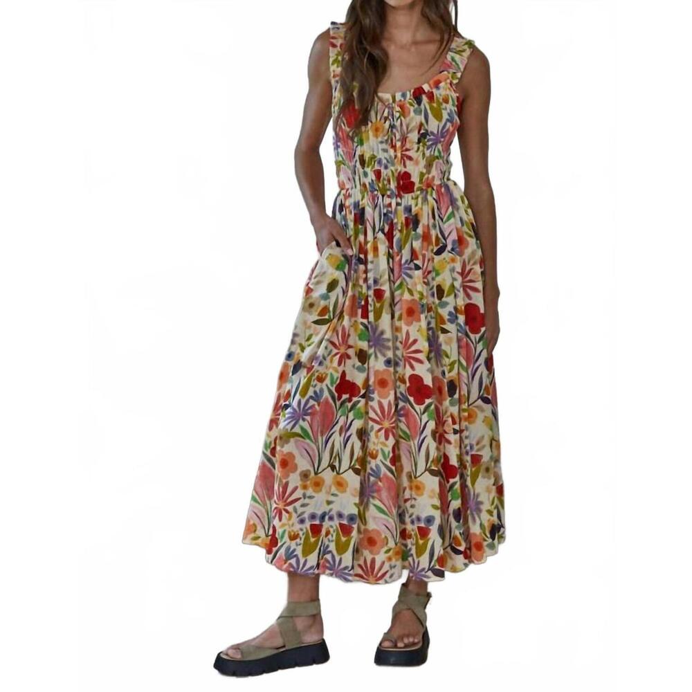 NEW BY TOGETHER floral print sleeveless midi dress in desert tan multi